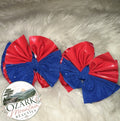 Red pleather and dark blue sparkle shredded piggies hairbow set