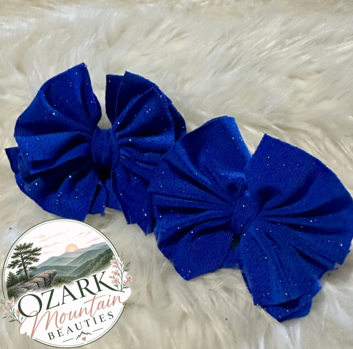 Blue sparkle shredded piggies hairbow set RTS