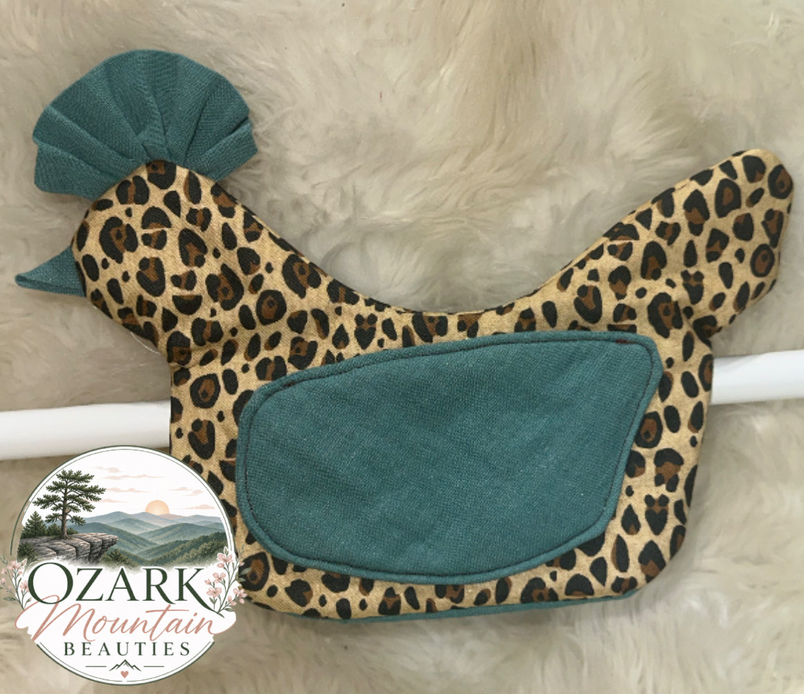 Cheetah chicken hanging oven mitt